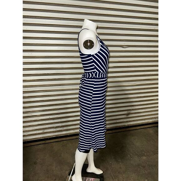 Derek & Heart dress career tie front crossover wrap tank striped navy white soft - Picture 4 of 8
